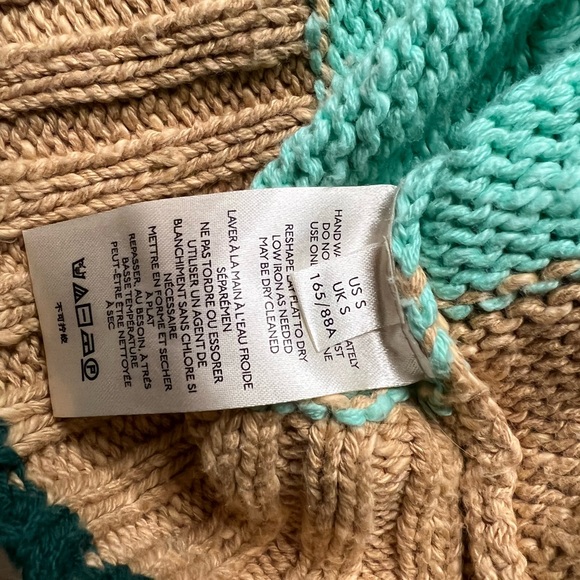 Free People Striped Oversized Knit Sweater Preppy Varsity Look in Teal and Tan - Picture 4 of 8